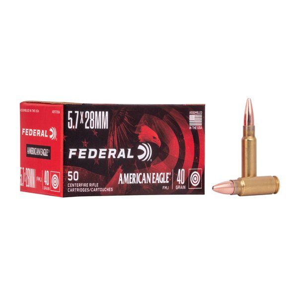 Federal Premium Centerfire Handgun Ammunition 5.7x28mm 40 grain Full Metal Jacket Centerfire Pistol Ammunition 500 rounds